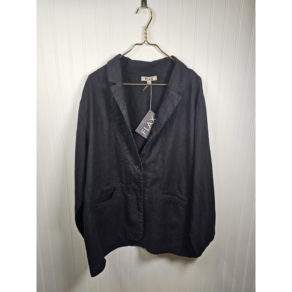 Flax Kates Blazer 100% Linen Black Oversized Women's Size L NWT Boho Minimalist